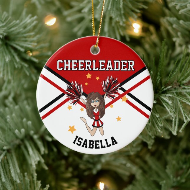 Cheerleader 📣 💖 Girl -  Red, Black & White Ceramic Ornament (Tree)