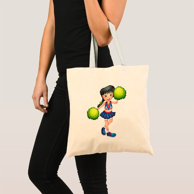 Cheerleader Girl with Pom Poms Fun Sports Spirit Tote Bag (Creator Uploaded)