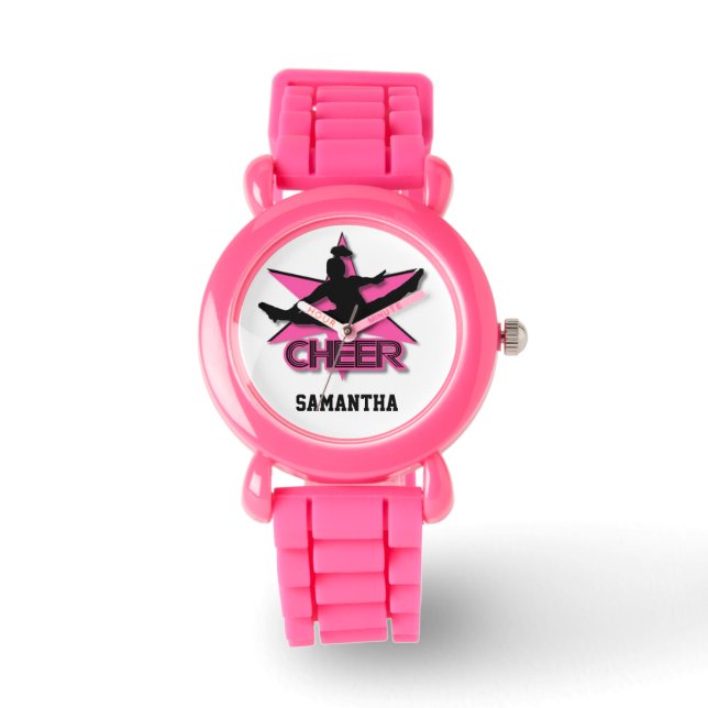 Cheerleader  glitter wrist watch in pink (Front)