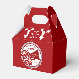 Cheerleader Goodie Bags, Personalized Red, White Favor Box