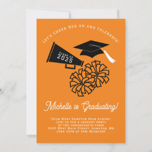 Cheerleader Graduation Party Orange and Black Invitation