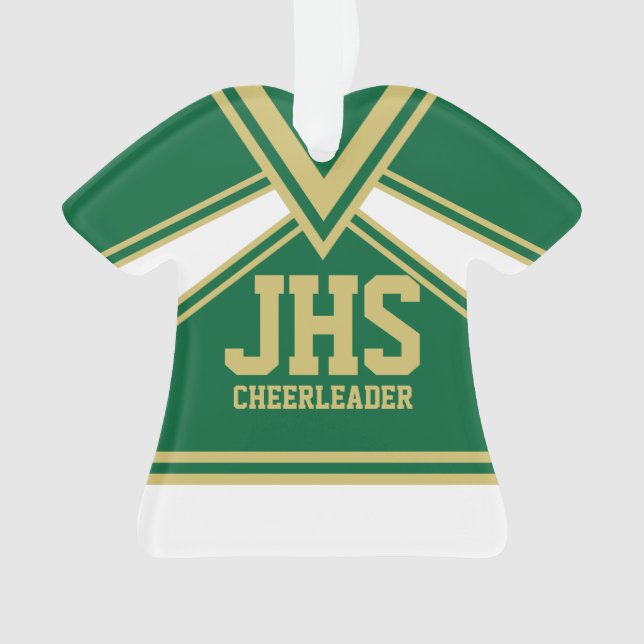 Cheerleader Green and Gold with Varsity Letters Ornament (Front)