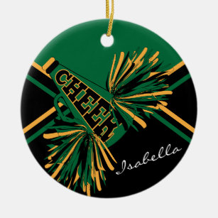 Cheerleader 📣💖 - Green, Black and Gold Ceramic Ornament