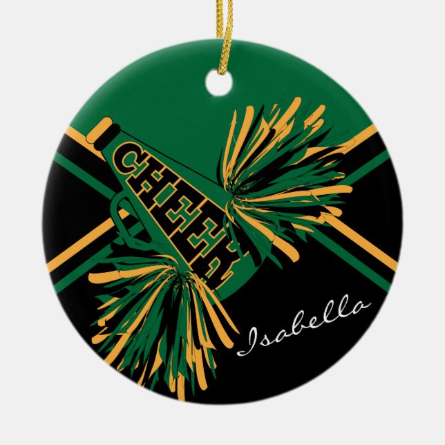 Cheerleader 📣💖 - Green, Black and Gold Ceramic Ornament (Front)