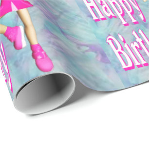 Cheerleader Happy Birthday Pastel Colours Wrapping Paper