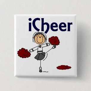 Cheerleader I Cheer Stick Figure 2 Inch Square Button