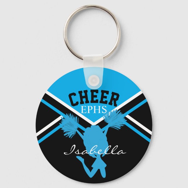 Cheerleader In Baby Blue and Black Keychain (Front)