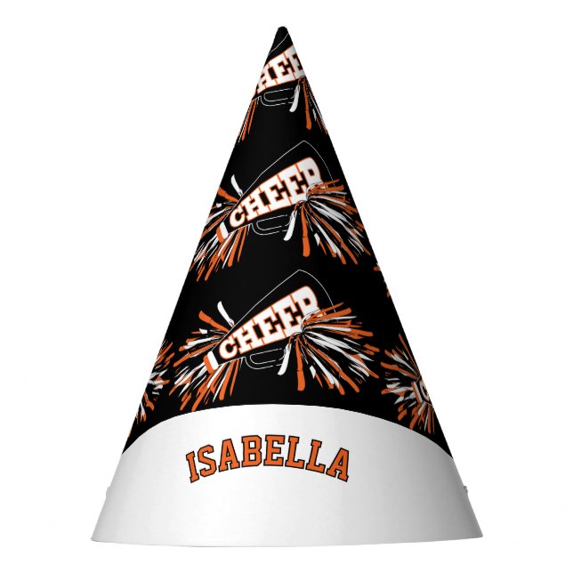 Cheerleader in Black, White and Orange Party Hat (Front)