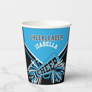 Cheerleader in Blue, Black and White Paper Cups