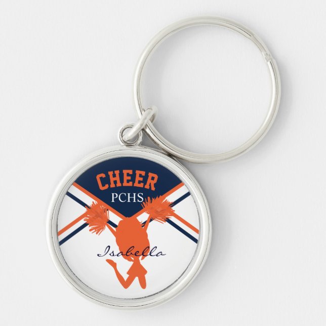 Cheerleader In Blue, Orange and White Keychain (Front)