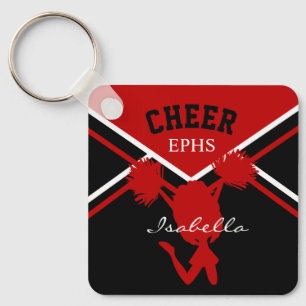 Cheerleader In Dark Red, White and Black Keychain