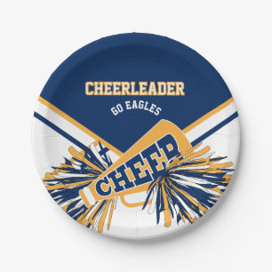 Cheerleader in Gold, White and Blue Paper Plate