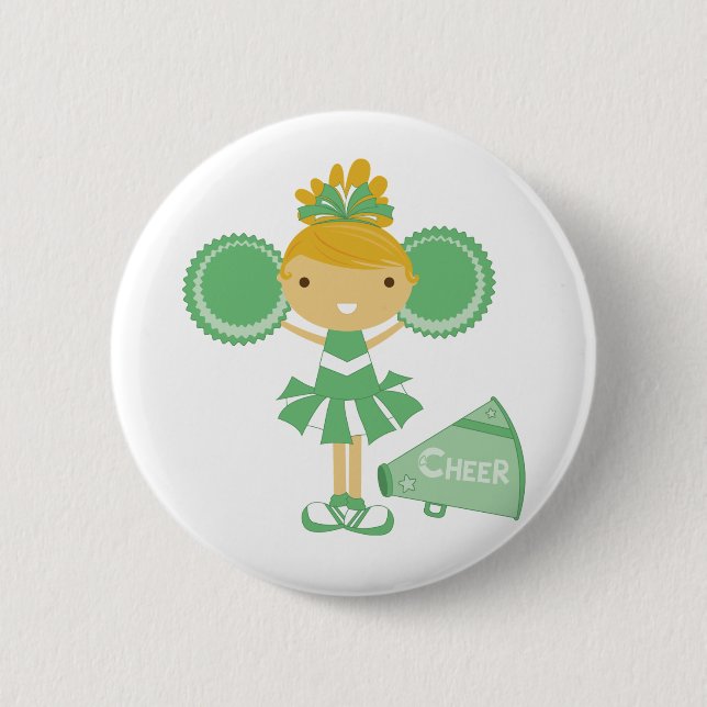 Cheerleader in Green 2 Inch Round Button (Front)