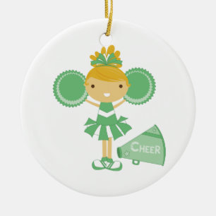 Cheerleader in Green Ceramic Ornament