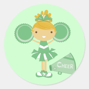 Cheerleader in Green Classic Round Sticker