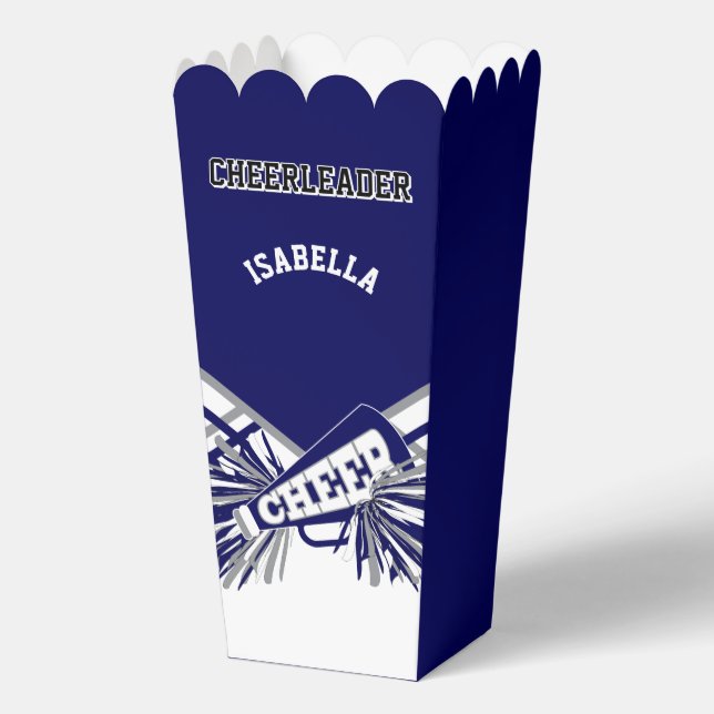 Cheerleader in Navy Blue, White and Grey Favor Box (Front)