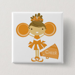 Cheerleader in Orange 2 Inch Square Button