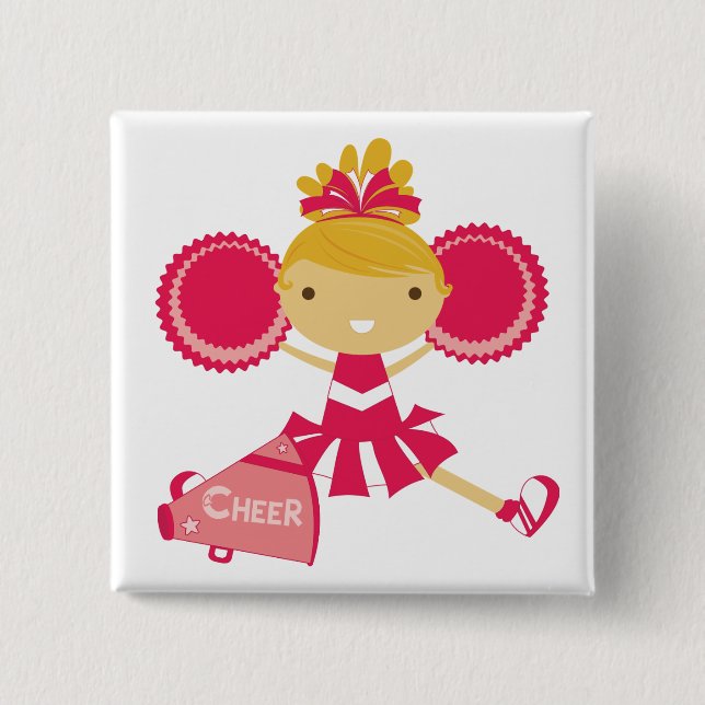 Cheerleader in Red 2 Inch Square Button (Front)