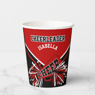Cheerleader in Red, Black and White Paper Cups