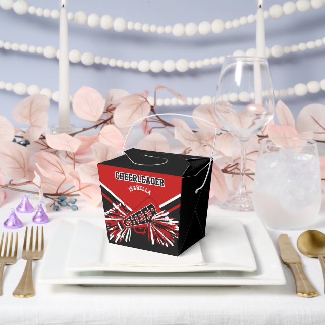 Cheerleader in Red, White and Black Favor Box (Wedding)