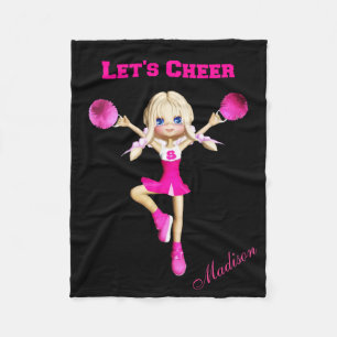 Cheerleader Let's Cheer Personalized Pink & Black Fleece Blanket