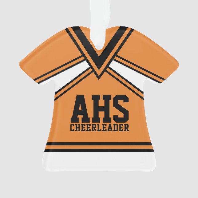 Cheerleader Orange and Black with Varsity Letters Ornament (Front)