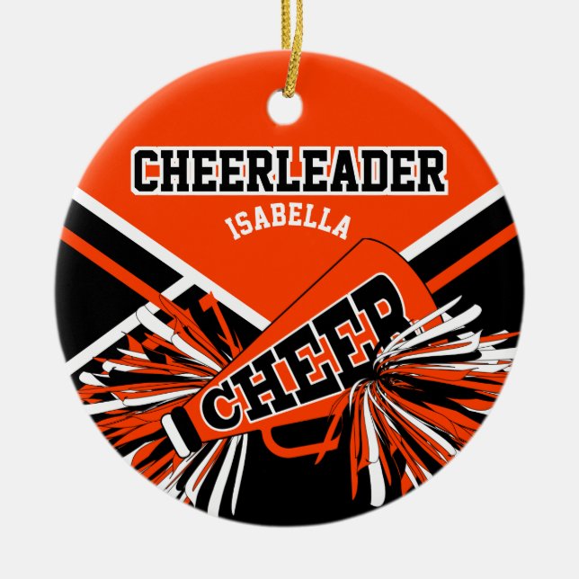 Cheerleader 📣 - Orange, Black and White Ceramic Ornament (Front)