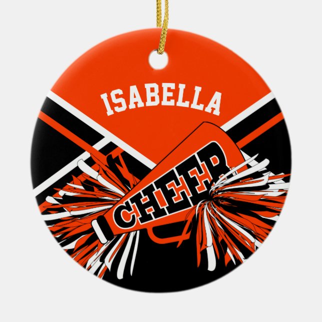 Cheerleader  📣💖 - Orange, Black and White Ceramic Ornament (Front)
