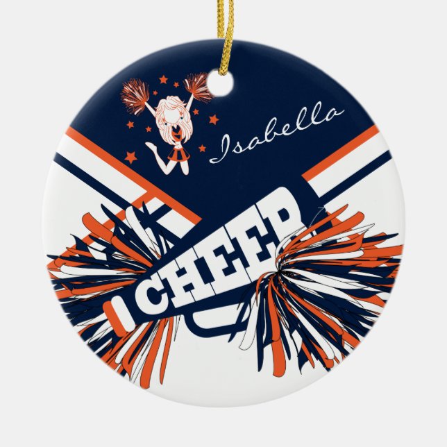 Cheerleader - Orange, White and Navy Blue Ceramic Ornament (Front)