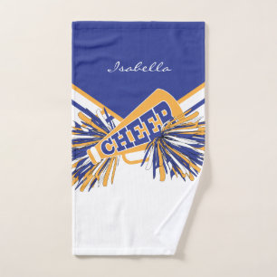 Cheerleader Outfit in Blue, Gold and White Hand Towel