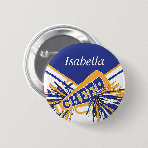 Cheerleader Outfit in Blue, White and Gold 2 Inch Round Button