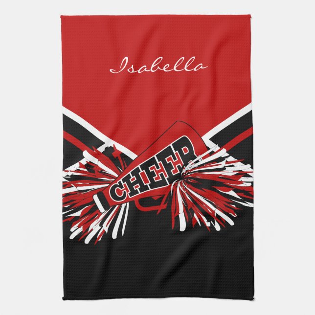 Cheerleader Outfit in Dark Red, Black & White Kitchen Towel (Vertical)
