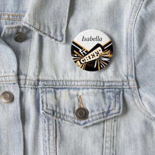 Cheerleader Outfit in Gold, White and Black 2 Inch Round Button