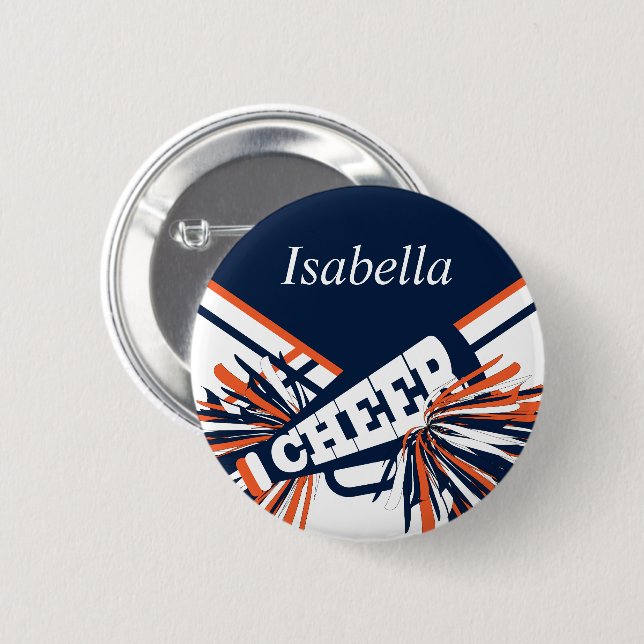 Cheerleader Outfit in Navy Blue, Orange & White 2 Inch Round Button (Front & Back)