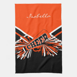 Cheerleader Outfit in Orange, Black & White Kitchen Towel