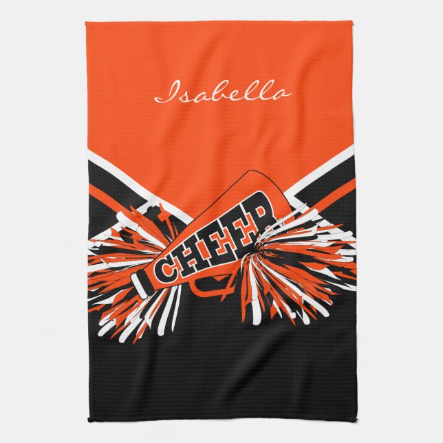 Cheerleader Outfit in Orange, Black & White Kitchen Towel (Vertical)