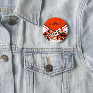Cheerleader Outfit in Orange, White and Black 2 Inch Round Button