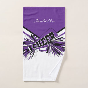 Cheerleader Outfit in Purple, Black & White Hand Towel