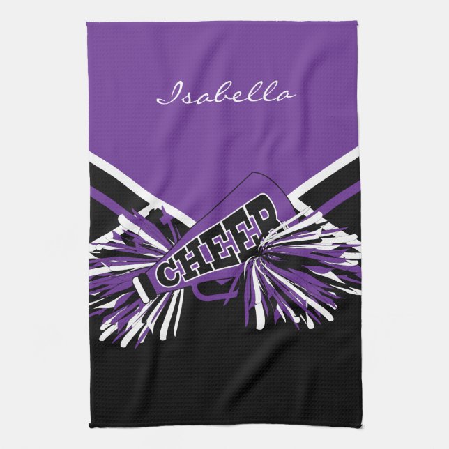Cheerleader Outfit in Purple, Black & White Kitchen Towel (Vertical)