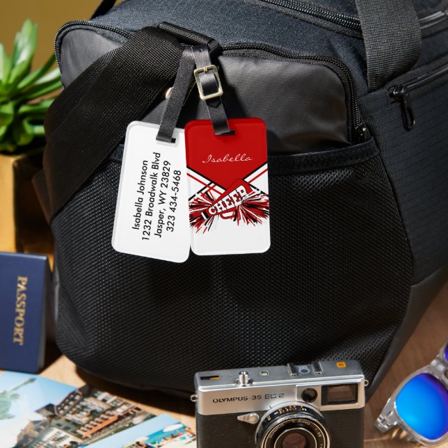 Cheerleader Outfit in Red and White Luggage Tag (Front & Back)