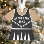 Cheerleader Outfit Varsity Team Uniform Black Ornament<br><div class="desc">Cheerleader Outfit Varsity Team Uniform Ornament. This cheerleader ornament is perfect for anyone who cheers in school sports or loves cheering sports. Personalize this custom design with your own name and year.</div>