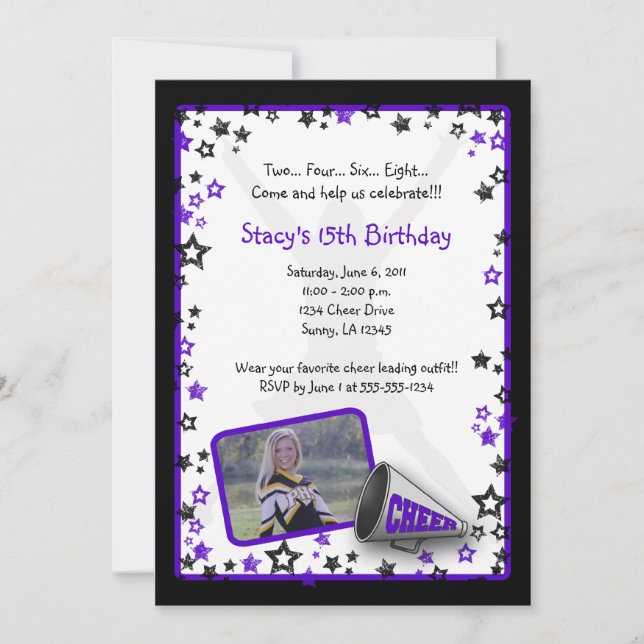 Cheerleader Photo Invitation Purple (Front)