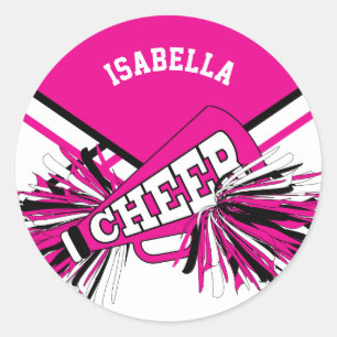 📣 Cheerleader - Pink, Black and White Classic Round Sticker