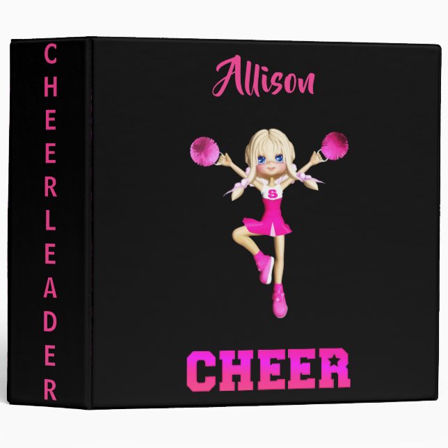 Cheerleader Pink / Black Personalized Cheer Binder (Front/Spine)