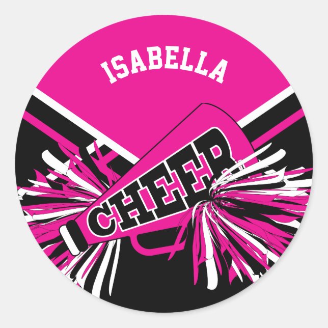 📣 Cheerleader  - Pink, White and Black Classic Round Sticker (Front)