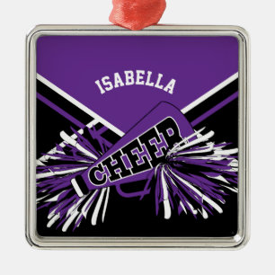 Cheerleader 📣💖 - Purple, Black and White Metal Ornament
