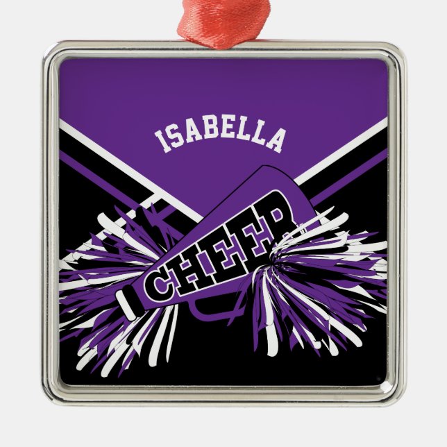 Cheerleader 📣💖 - Purple, Black and White Metal Ornament (Front)