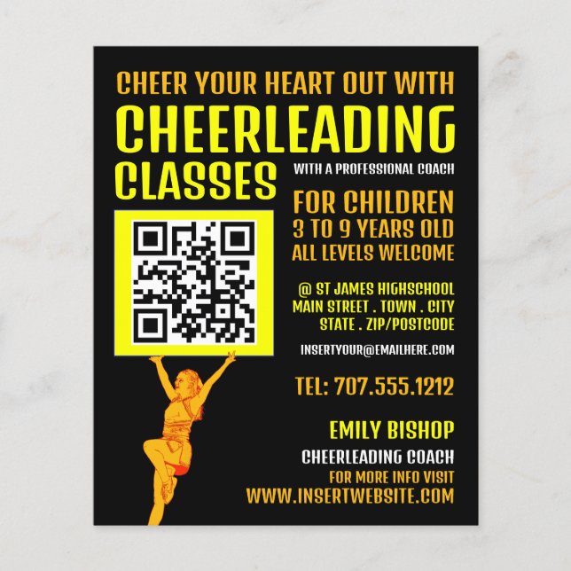 Cheerleader QR Code Sign, Cheerleading Classes Flyer (Front)