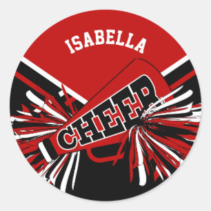 📣 Cheerleader -Red,  Black and White Classic Round Sticker