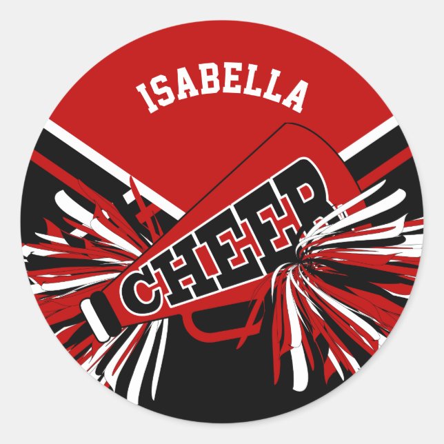 📣 Cheerleader -Red,  Black and White Classic Round Sticker (Front)